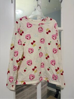 Old Navy Cream Long-Sleeve Tee with Pink Character & Red Cherry Motif
